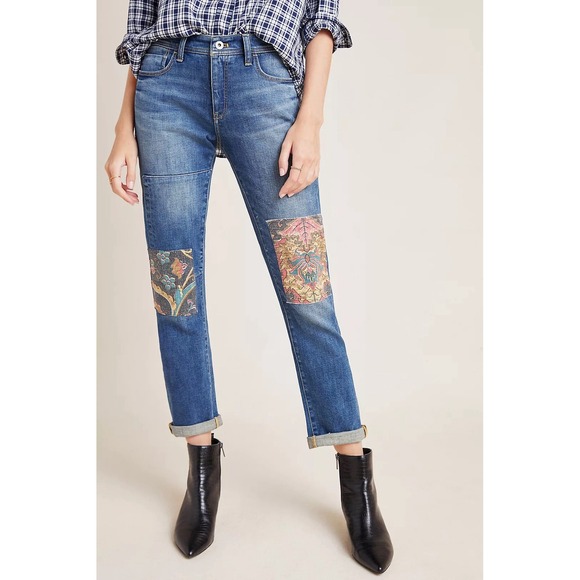 Pilcro Tapestry‎ Mid-Rise Boyfriend Jeans Patchwork Size 28 Boho Festival - Picture 5 of 12